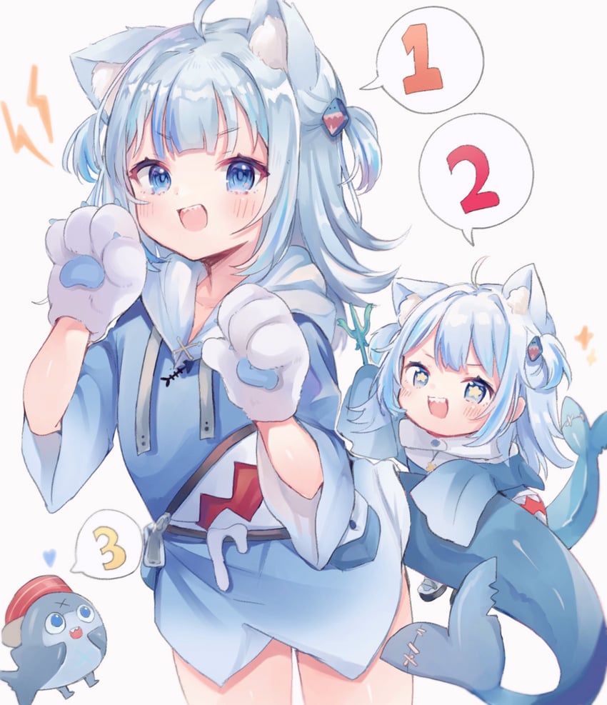 gawr gura and bloop (hololive and 1 more) drawn by wata_ramune
