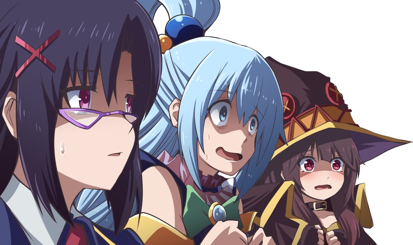 megumin, aqua, and sena (kono subarashii sekai ni shukufuku wo!) drawn by fujitaka_nasu