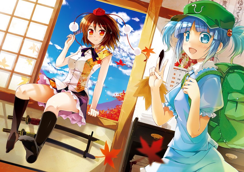 shameimaru aya and kawashiro nitori (touhou) drawn by porurin