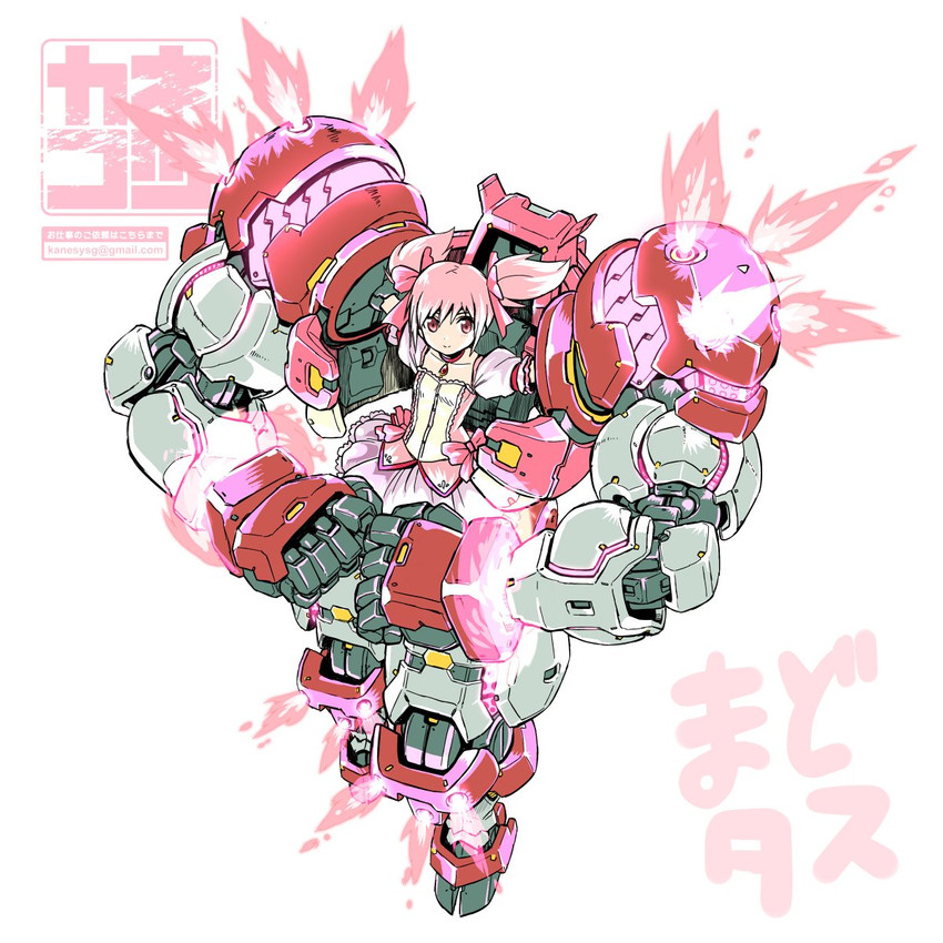 kaname madoka, gundam age-1, and gundam age-1 titus (mahou shoujo madoka magica and 2 more) drawn by kaneko_tsukasa