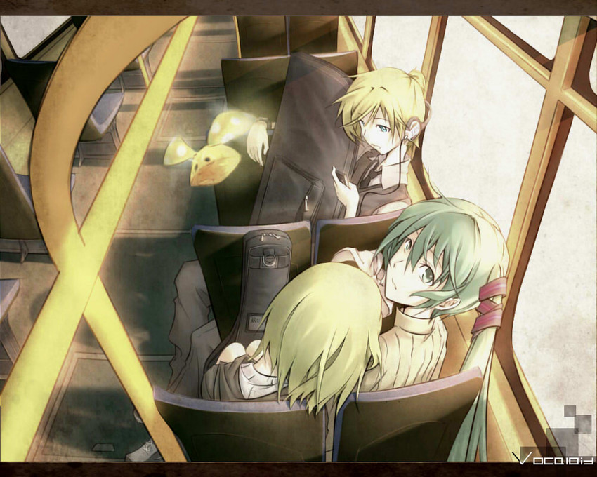 hatsune miku, kagamine rin, and kagamine len (vocaloid) drawn by irena