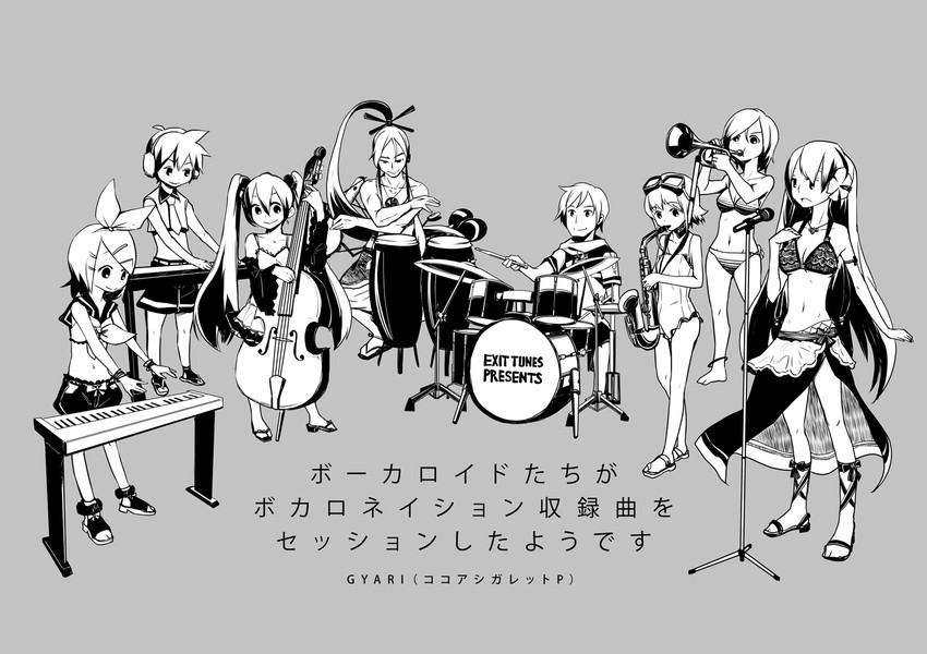 hatsune miku, kagamine rin, kagamine len, megurine luka, kaito, and 3 more (vocaloid and 1 more) drawn by gyari_(imagesdawn)