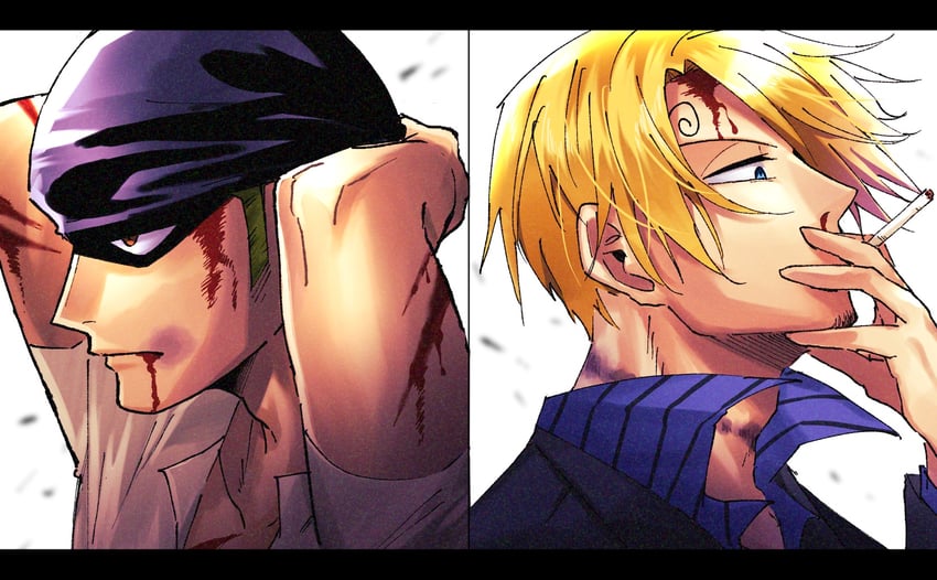 roronoa zoro and sanji (one piece) drawn by sorase_(srsrs_000)