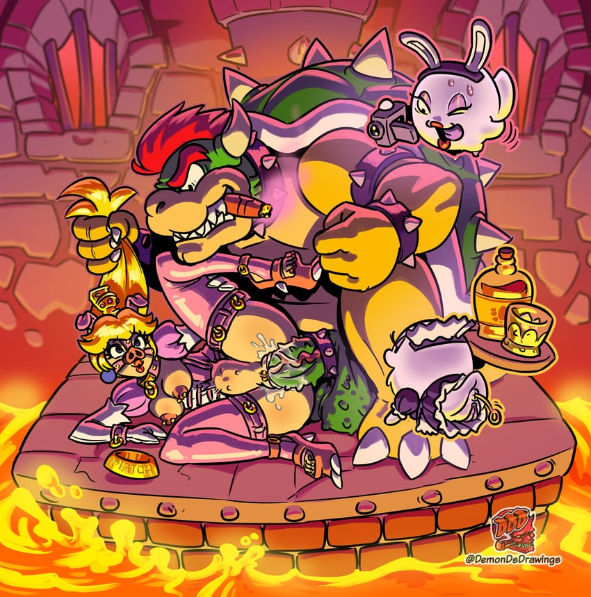 princess peach, bowser, and boo (mario) drawn by demondsdrawings