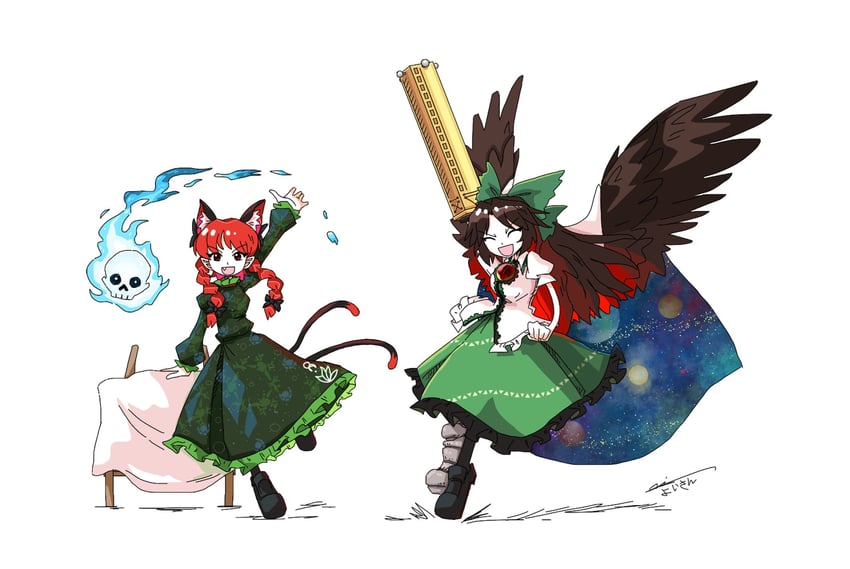 kaenbyou rin and reiuji utsuho (touhou) drawn by yoiy_san