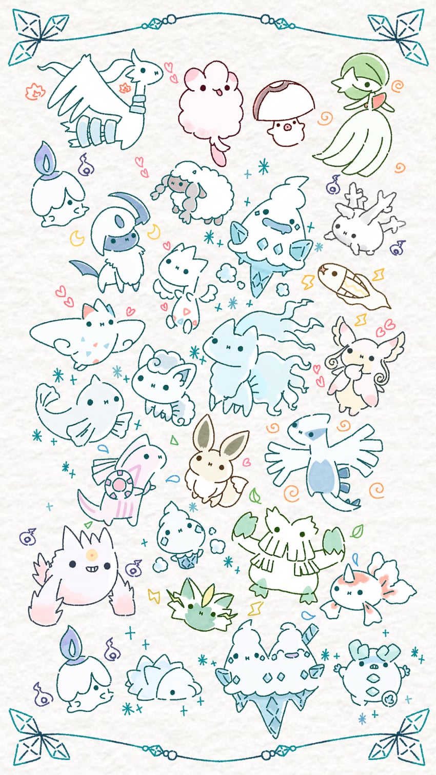 gardevoir, eevee, gengar, mega gardevoir, litwick, and 25 more (pokemon) drawn by ototo_(otokameseimen)