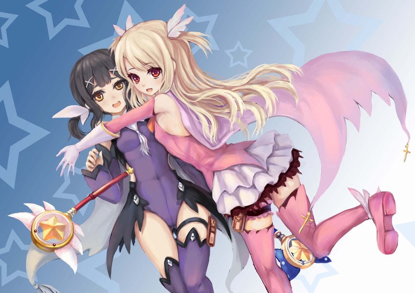 illyasviel von einzbern, miyu edelfelt, prisma illya, magical ruby, and magical sapphire (fate and 1 more) drawn by gyakushuu_no_hoshiumi