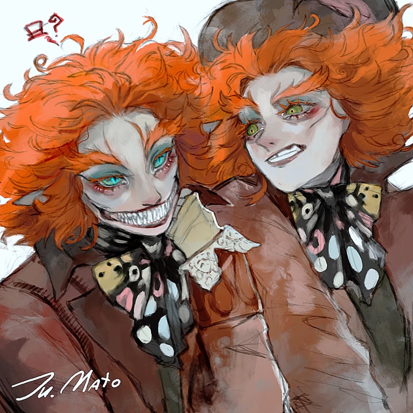 tarrant hightopp and chessur (alice in wonderland) drawn by julia_the_dragon_cat