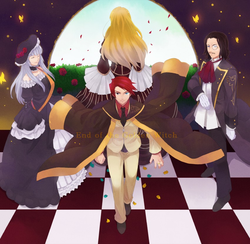 beatrice, ushiromiya battler, virgilia, and ronove (umineko no naku koro ni) drawn by noshio