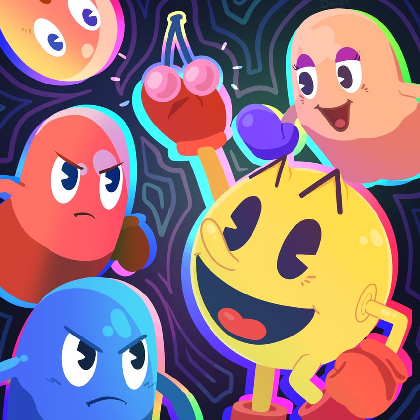 pac-man, blinky, inky, pinky, and clyde (pac-man) drawn by ethanexion