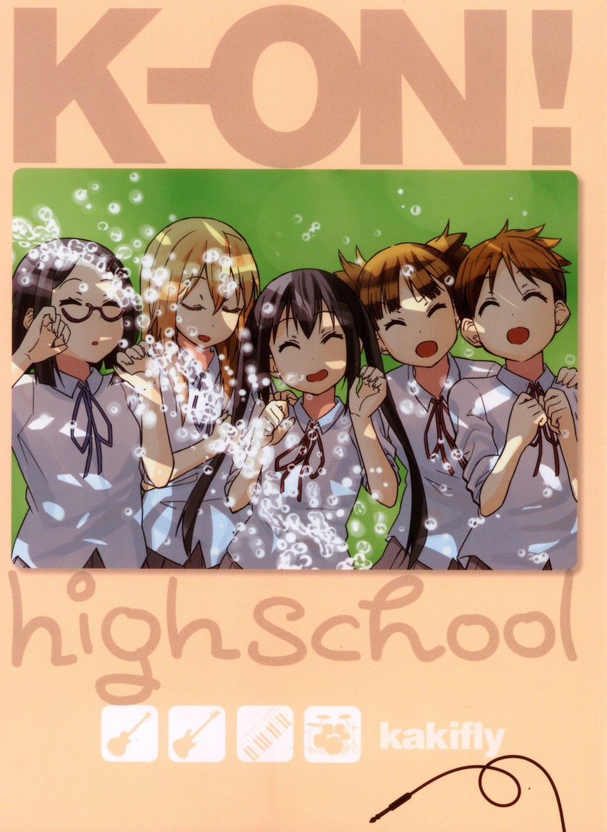 nakano azusa, hirasawa ui, suzuki jun, saitou sumire, and okuda nao (k-on! and 1 more) drawn by kakifly