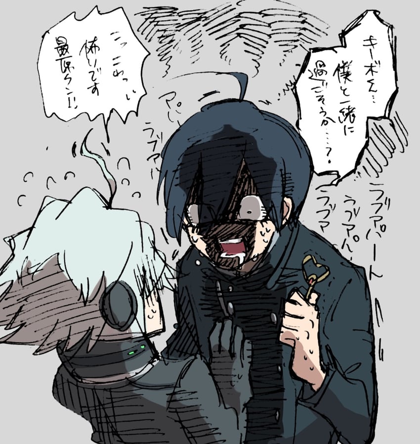 saihara shuichi and k1-b0 (danganronpa and 1 more) drawn by inahara