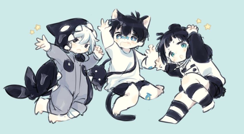 neko-kun, killer whale, and panda (original) drawn by cotono_(nazekun)
