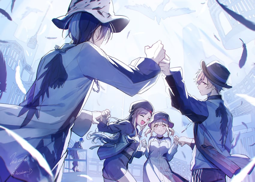 kaito, shinonome akito, shiraishi an, aoyagi touya, azusawa kohane, and 1 more (vocaloid and 1 more) drawn by kazakami_73