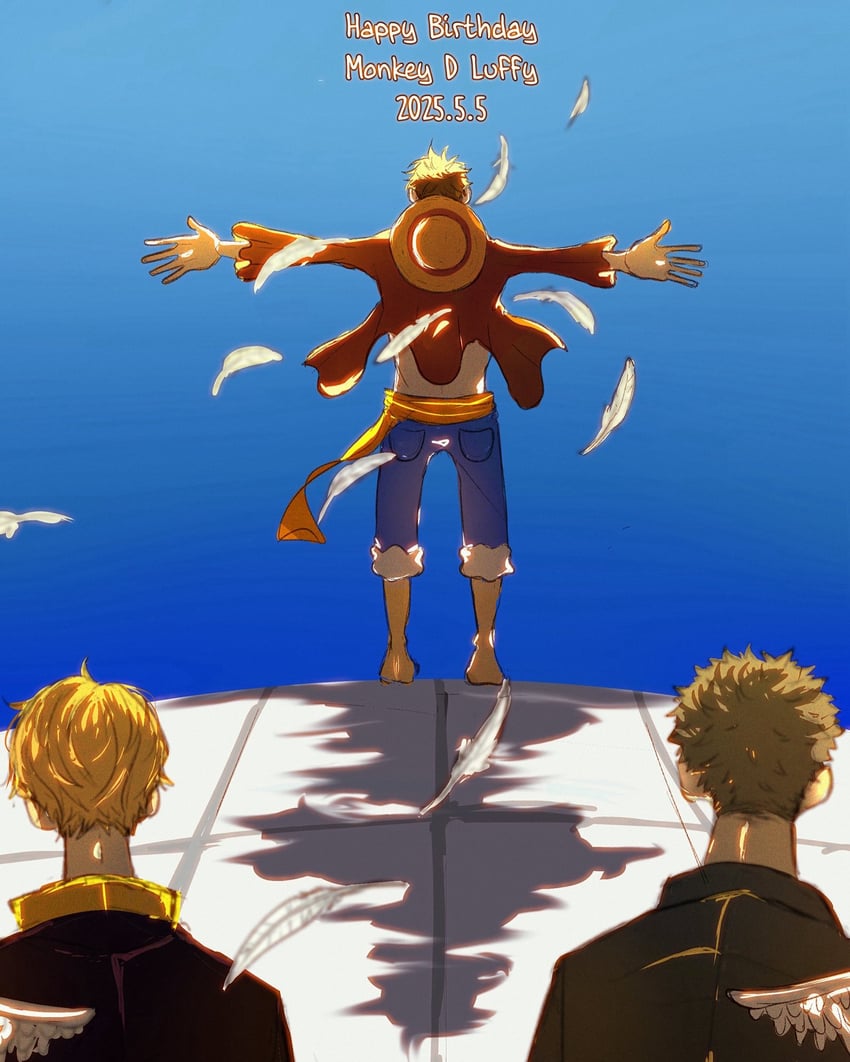 monkey d. luffy, roronoa zoro, and sanji (one piece) drawn by m_ri_na_op