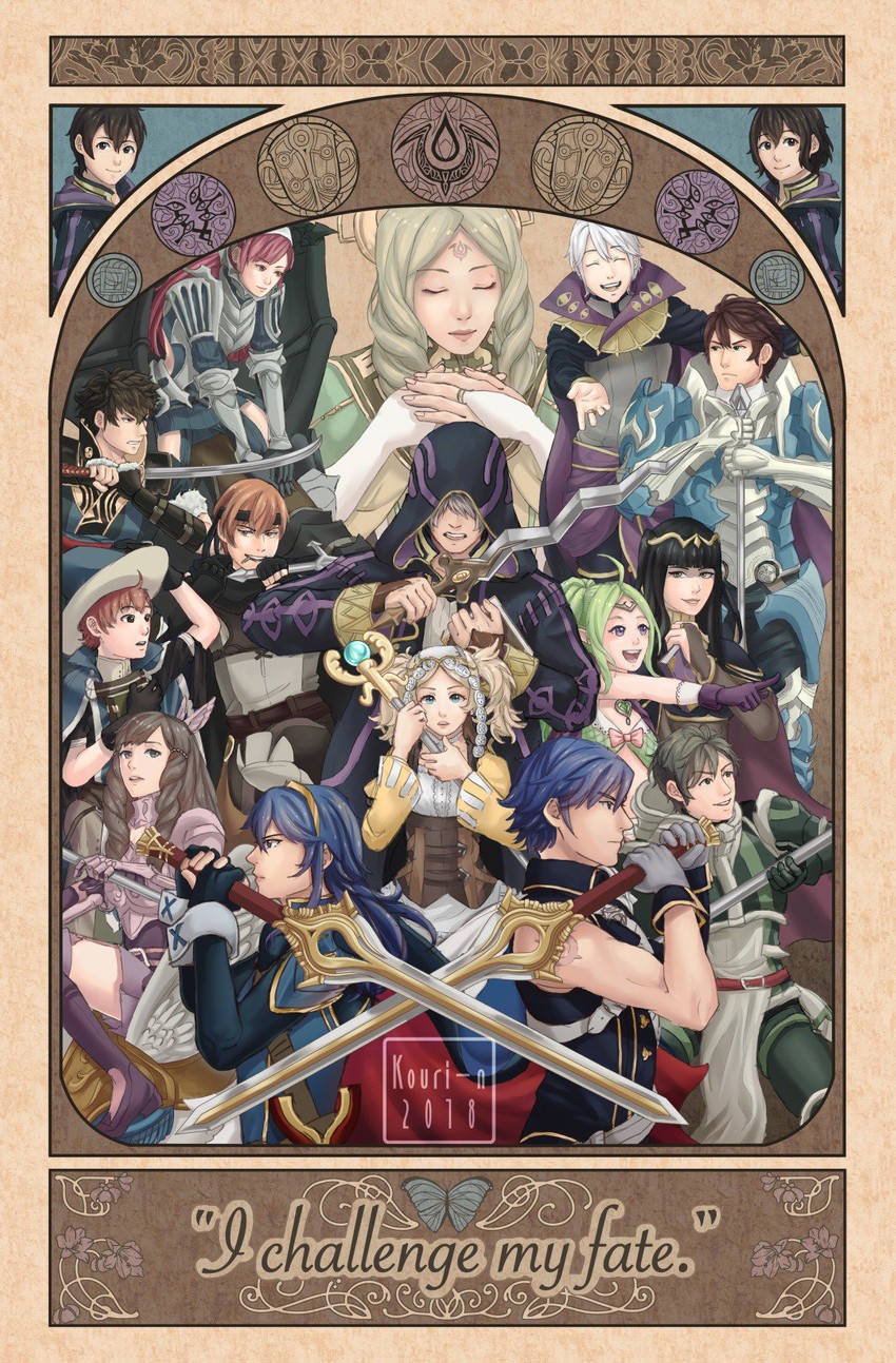lucina, male robin, tharja, chrom, nowi, and 8 more (fire emblem and 2 more) drawn by kouri-n