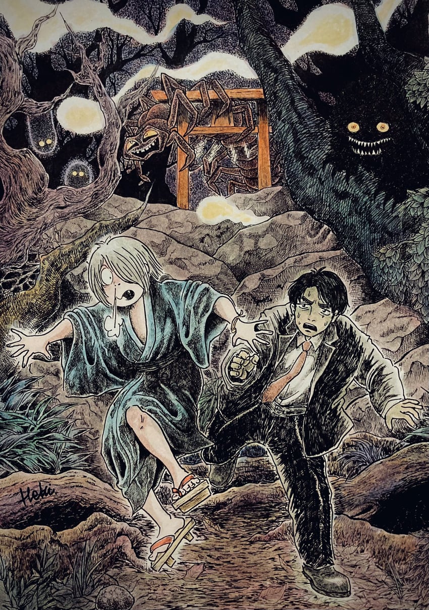 mizuki and medama oyaji (gegege no kitarou and 1 more) drawn by maruimaruisekai