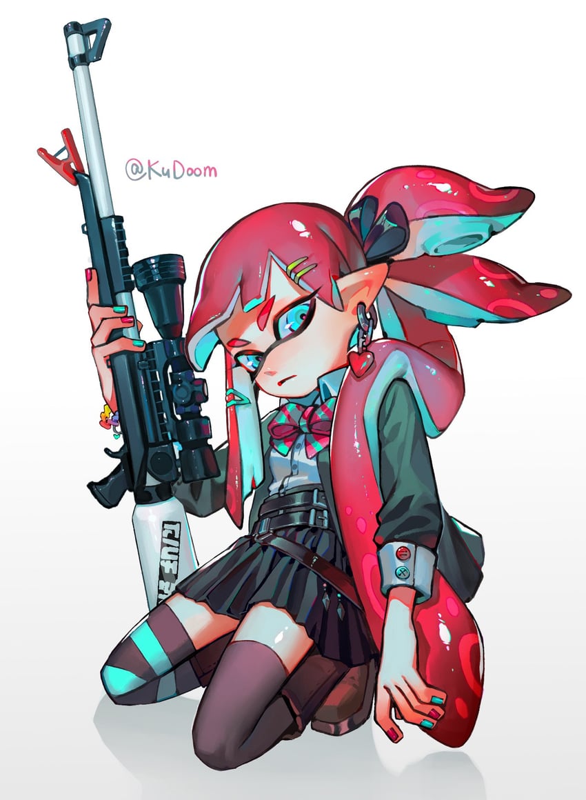 inkling player character and inkling girl (splatoon and 1 more) drawn by kudoom