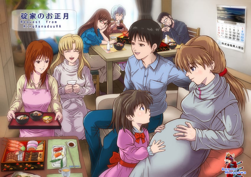 souryuu asuka langley, ayanami rei, ikari shinji, makinami mari illustrious, ikari gendou, and 3 more (neon genesis evangelion and 1 more) drawn by kazumina