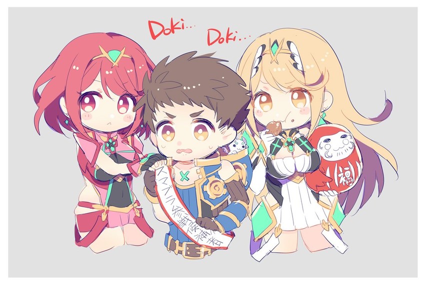 pyra, mythra, and rex (xenoblade chronicles and 1 more) drawn by himeno345