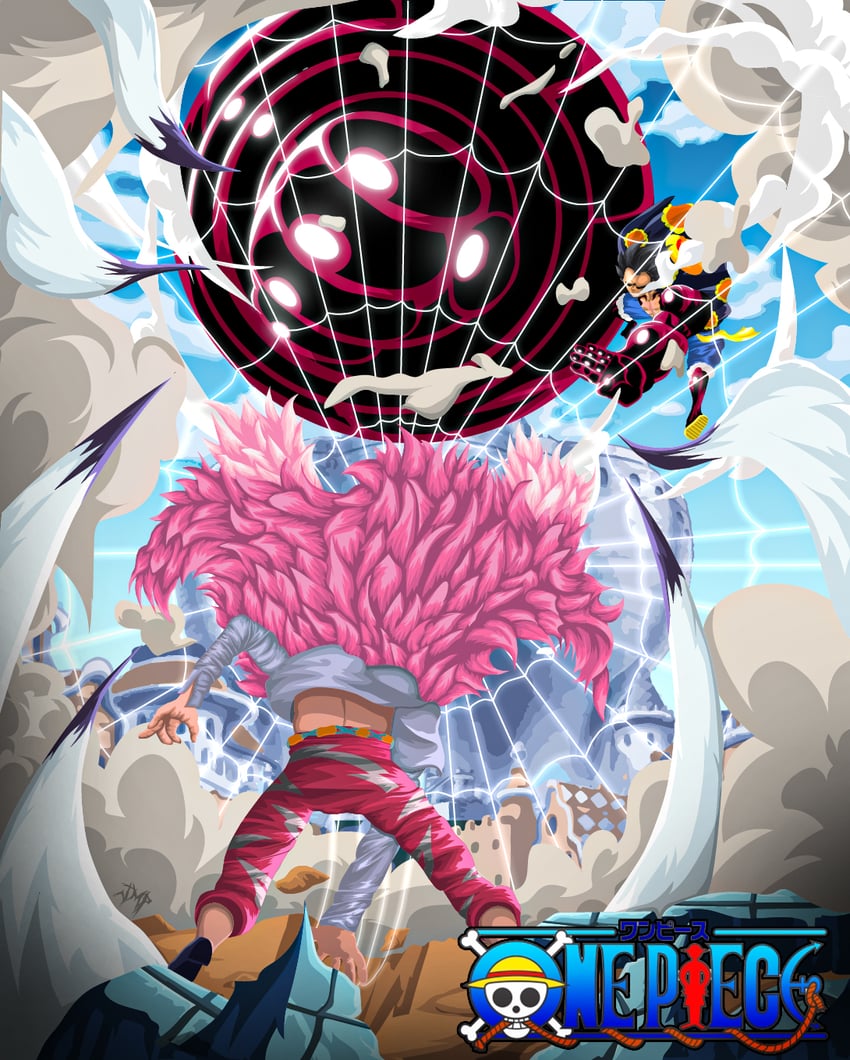 monkey d. luffy and donquixote doflamingo (one piece) drawn by jm_productions