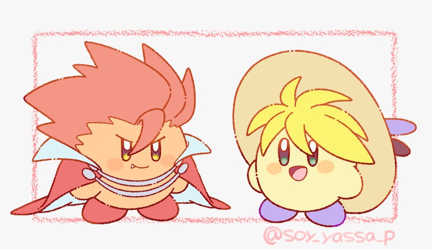 kirby, lance, and yellow (pokemon and 2 more) drawn by pon_(soy_yassa_p)
