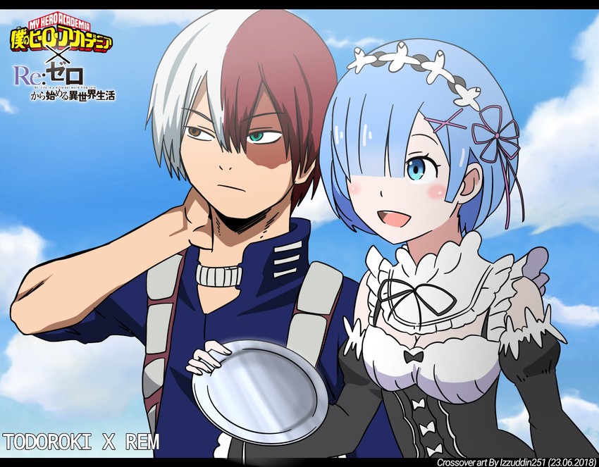 rem and todoroki shoto (boku no hero academia and 1 more) drawn by isatzelda251-ii