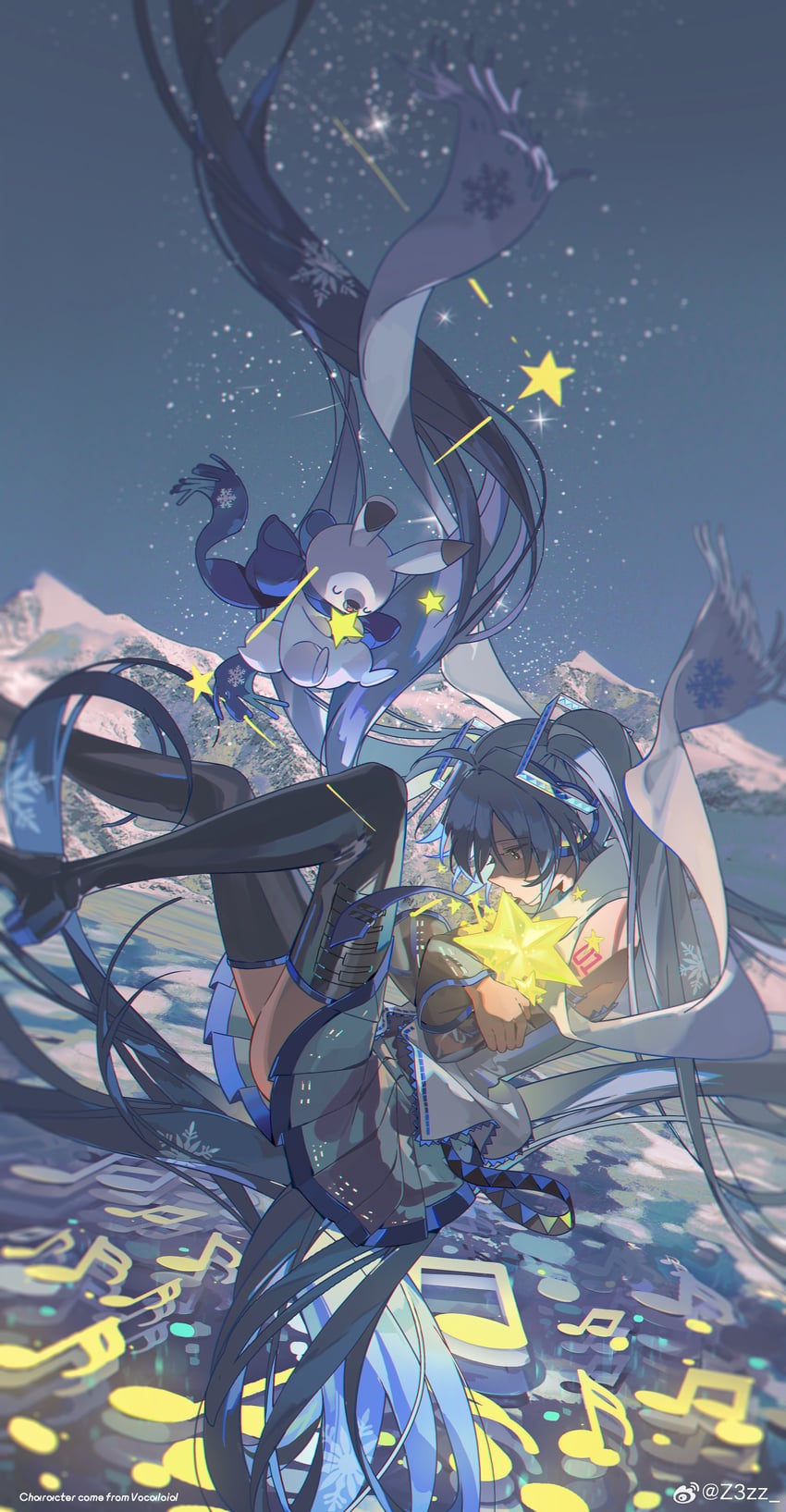 hatsune miku, yuki miku, and rabbit yukine (vocaloid) drawn by z3zz4