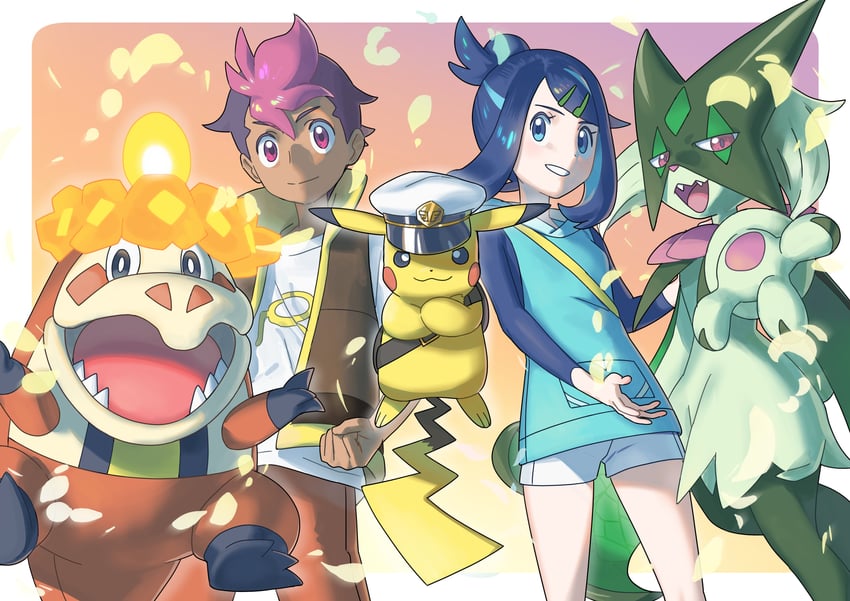 pikachu, liko, meowscarada, roy, captain pikachu, and 1 more (pokemon and 1 more)