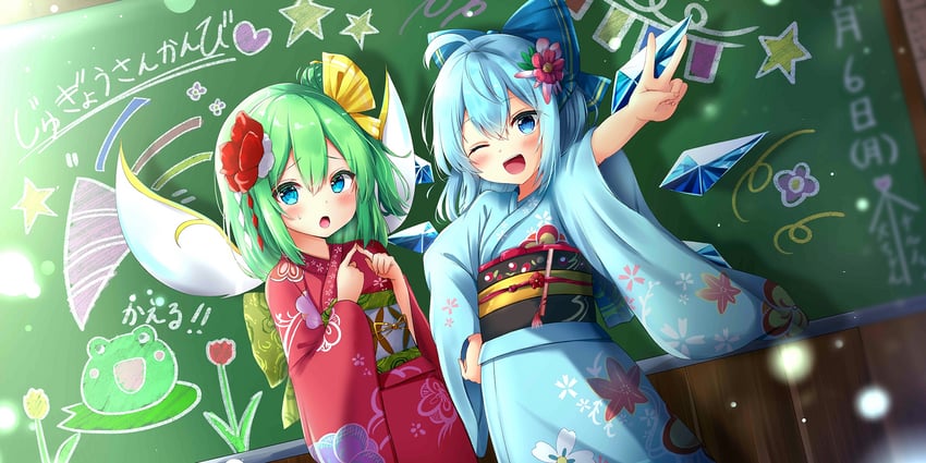 cirno and daiyousei (touhou and 1 more) drawn by renka_(cloudsaikou)