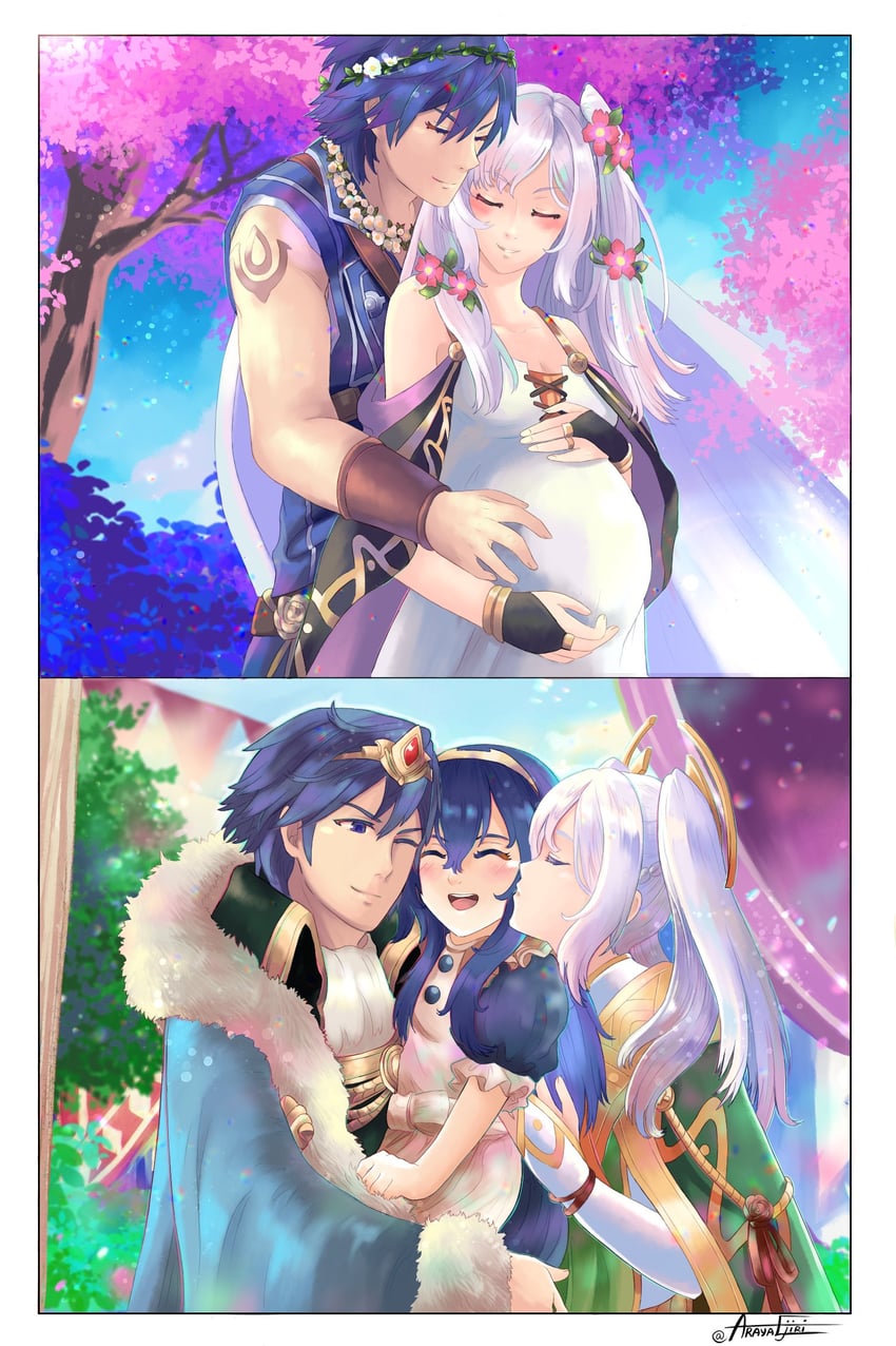 lucina, female robin, and chrom (fire emblem and 2 more) drawn by ebrietas_(arayaejiri)