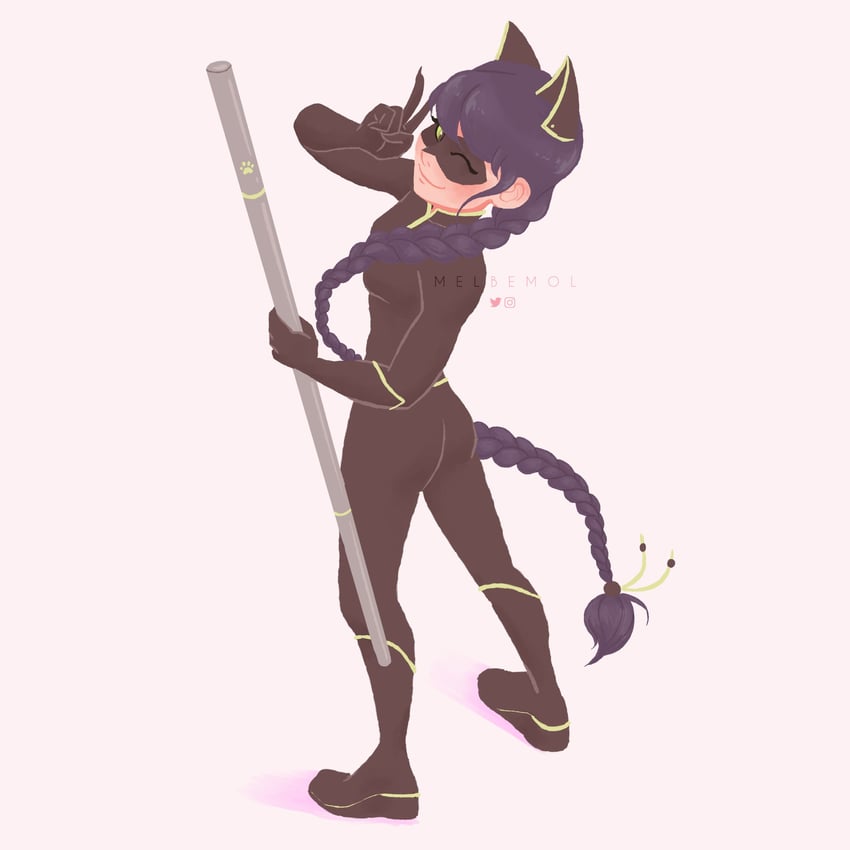 marinette dupain-cheng and lady noir (miraculous ladybug) drawn by melbemol