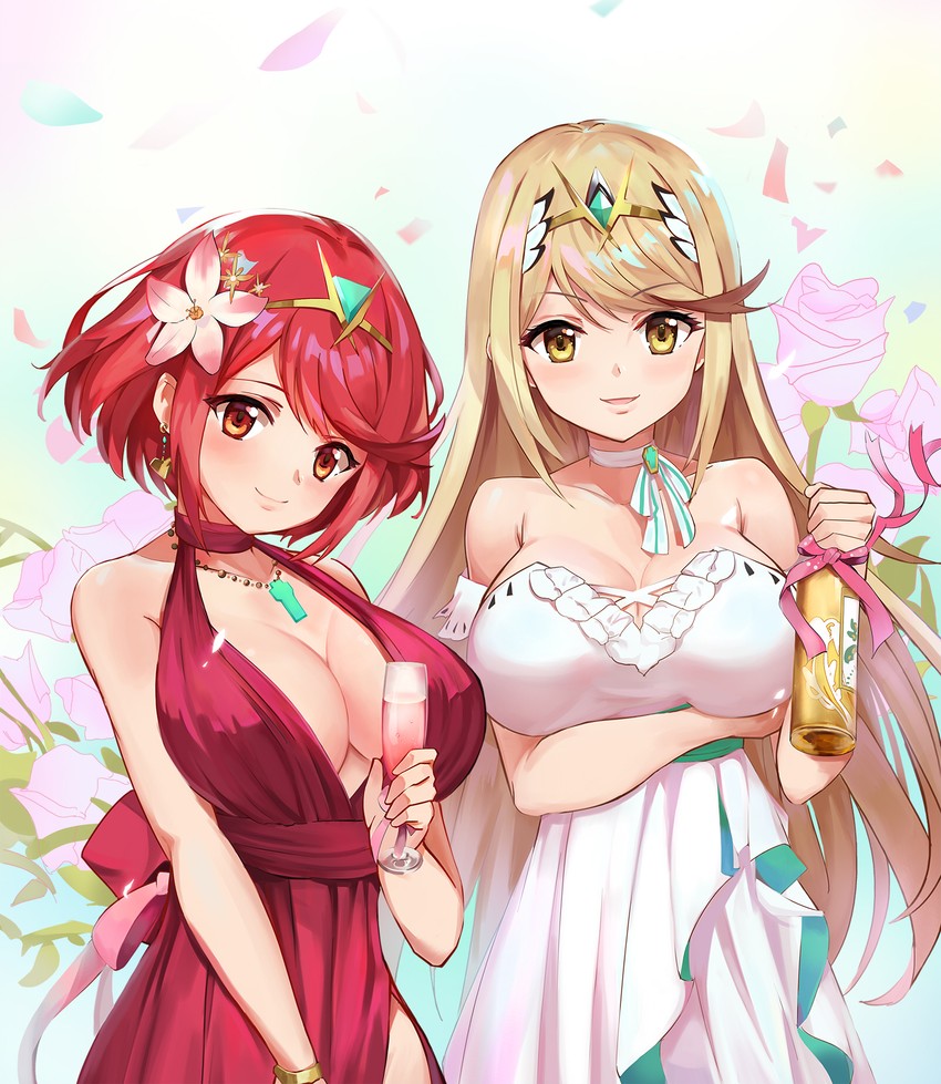 pyra and mythra (xenoblade chronicles and 1 more) drawn by kiiro_kimi