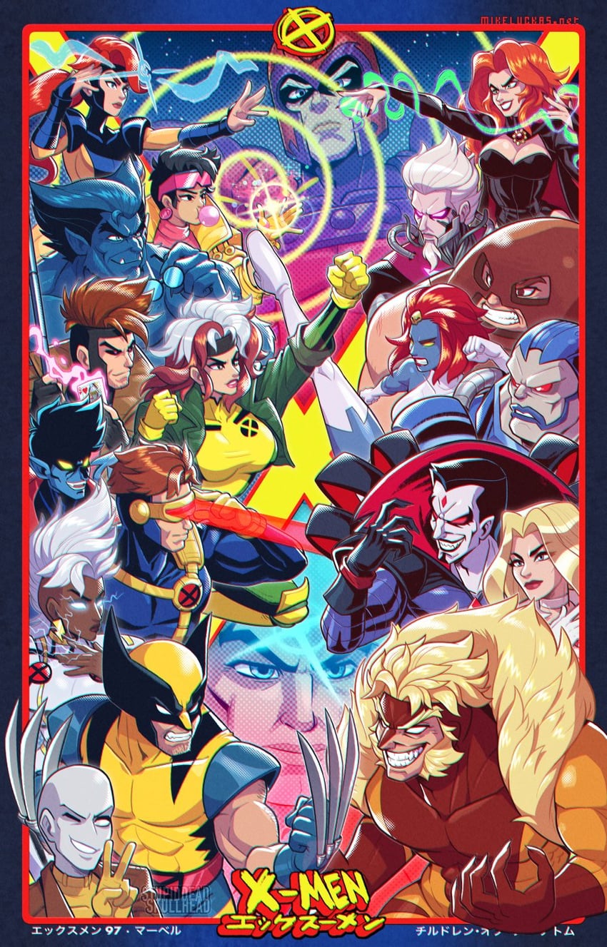 wolverine, emma frost, storm, rogue, cyclops, and 15 more (marvel and 2 more) drawn by mike_luckas