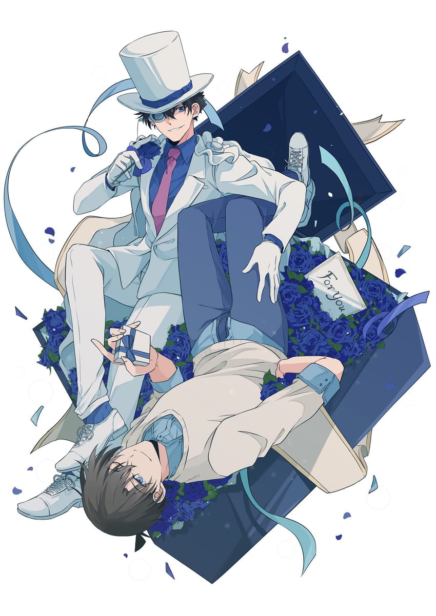 kudou shin'ichi and kaitou kid (meitantei conan and 1 more) drawn by sekai9010