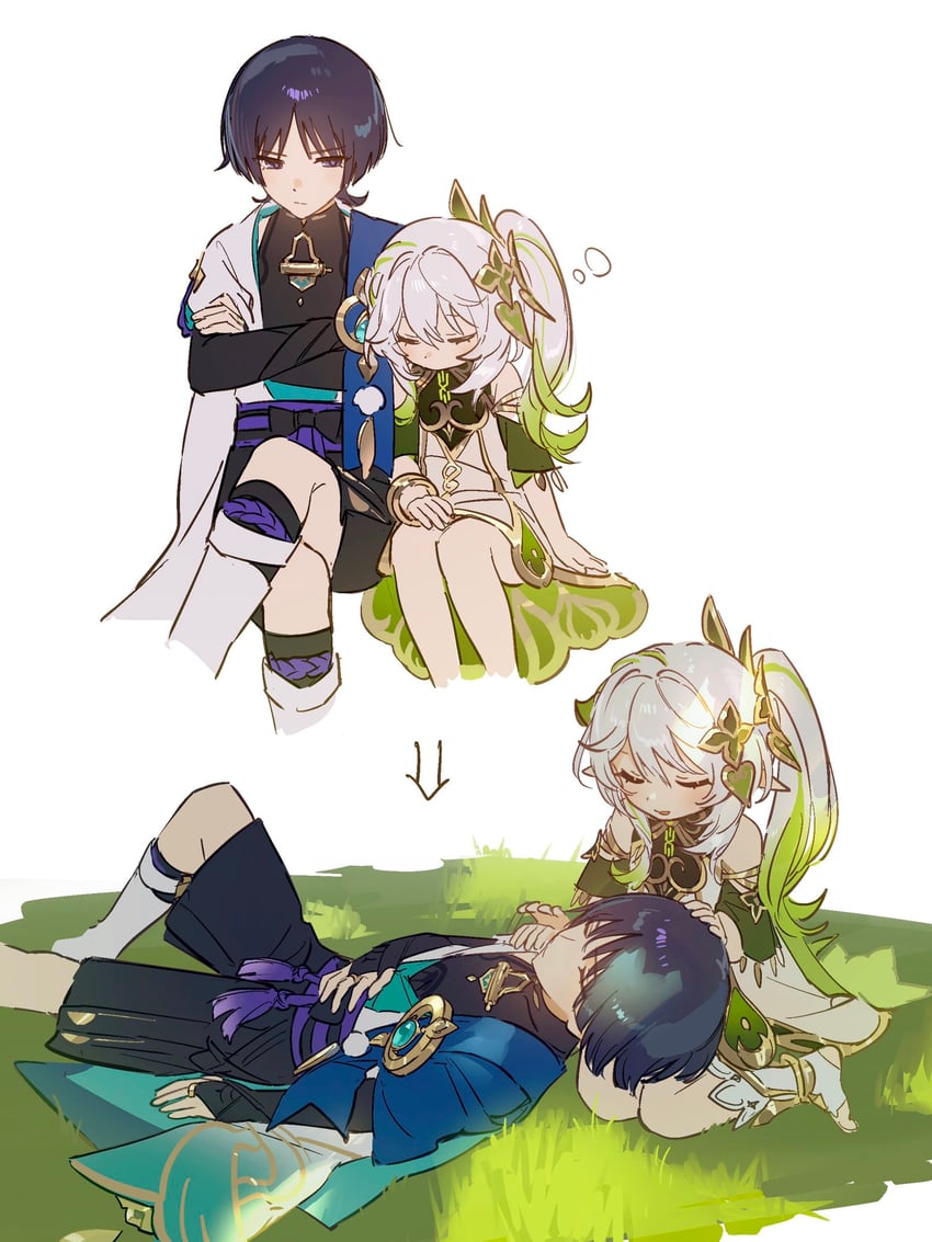 scaramouche, nahida, and wanderer (genshin impact) drawn by yurayura_(mdeh5447)