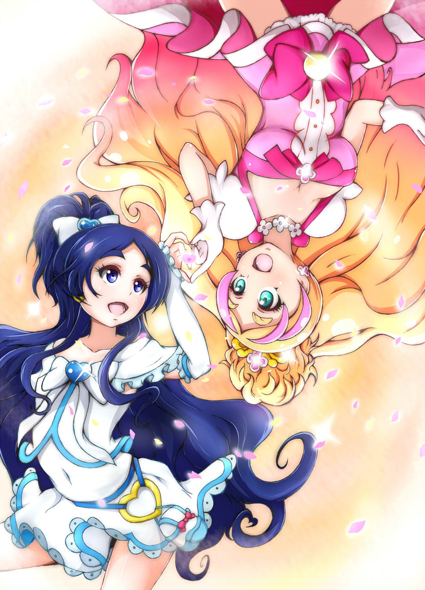 yukishiro honoka, cure white, haruno haruka, and cure flora (precure and 2 more) drawn by kaz_(10916310)