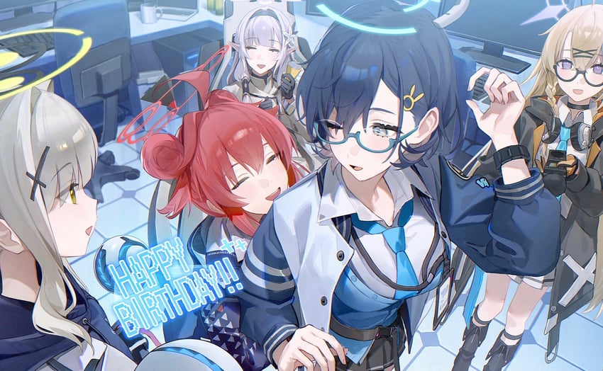 himari, maki, hare, chihiro, and kotama (blue archive) drawn by flatshi