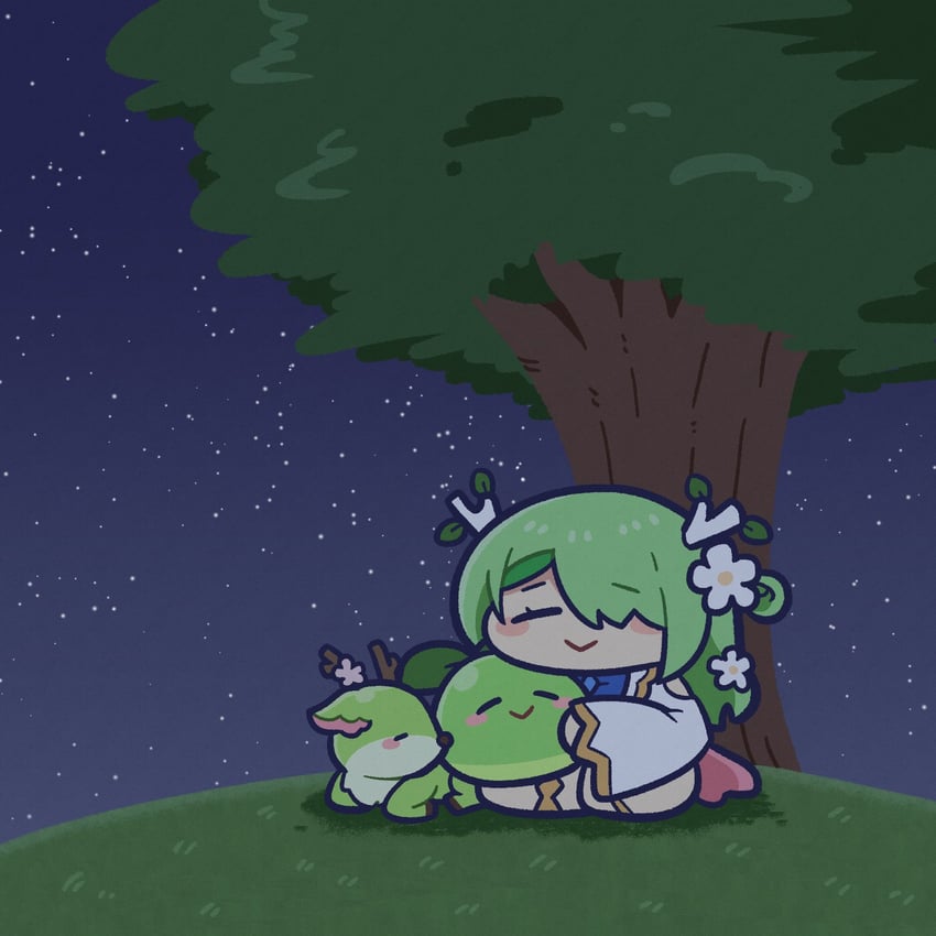 ceres fauna, sapling, and nemu (hololive and 1 more) drawn by underdatv