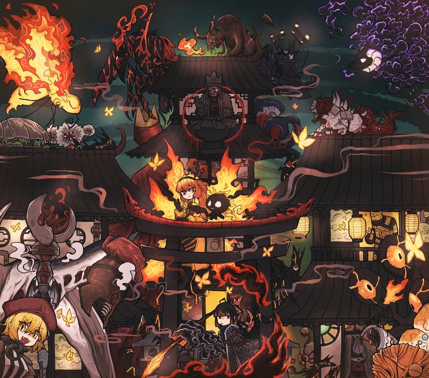 ishmael, don quixote, ryoshu, scorched girl, headless ichthys, and 18 more (project moon and 1 more) drawn by nukegaralizard