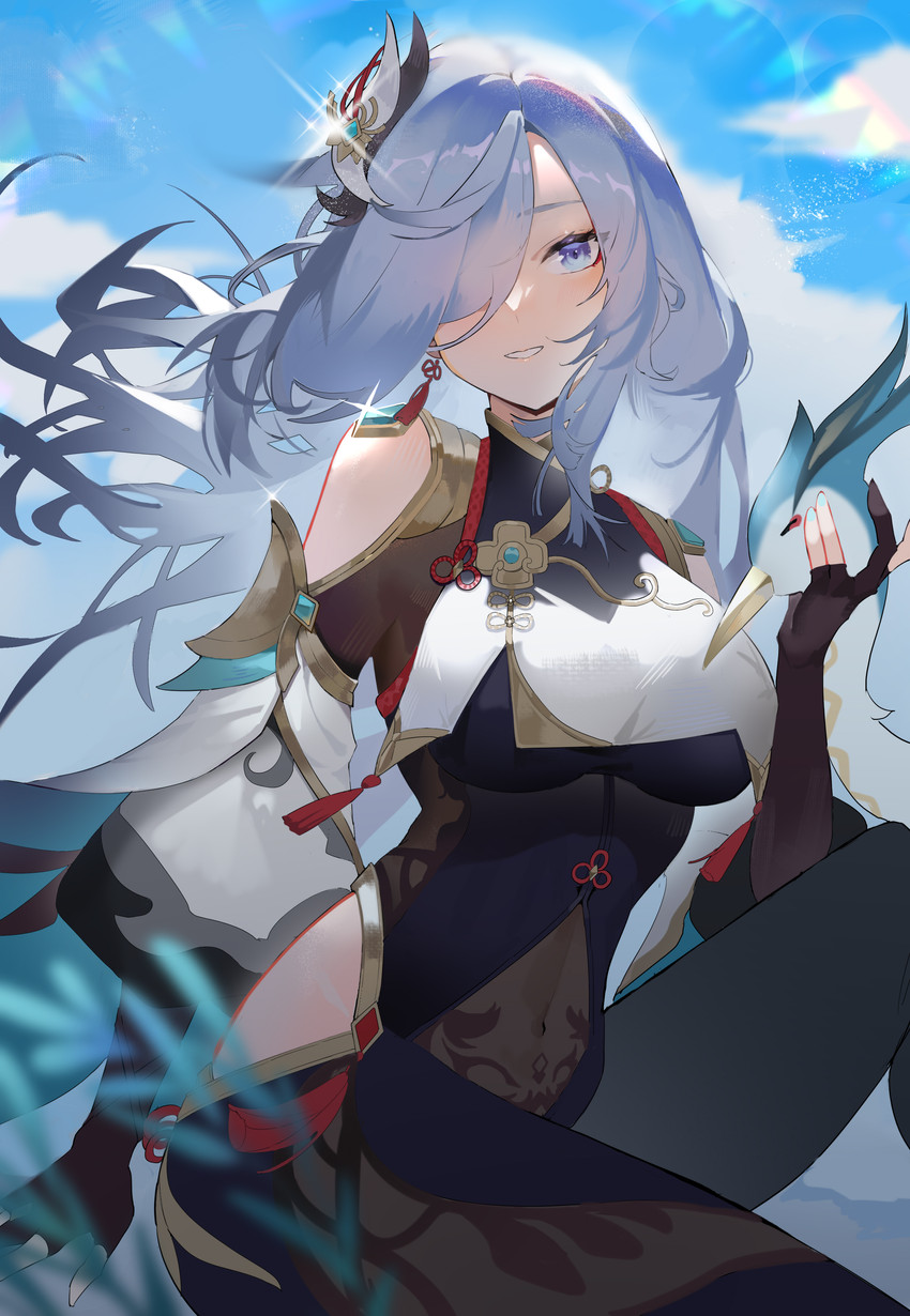 shenhe, xianyun, and cloud retainer (genshin impact) drawn by yoyo_(550098)