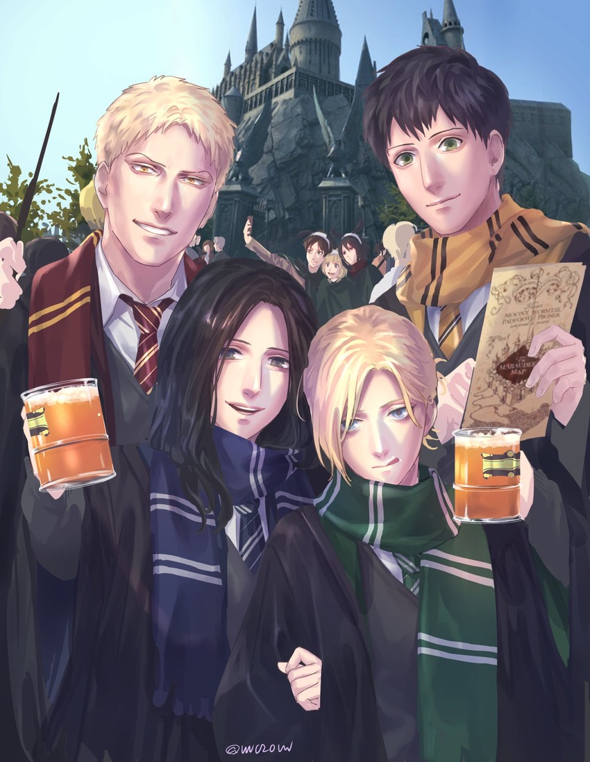 mikasa ackerman, eren yeager, reiner braun, armin arlert, annie leonhart, and 2 more (shingeki no kyojin and 1 more) drawn by vvv020vvv
