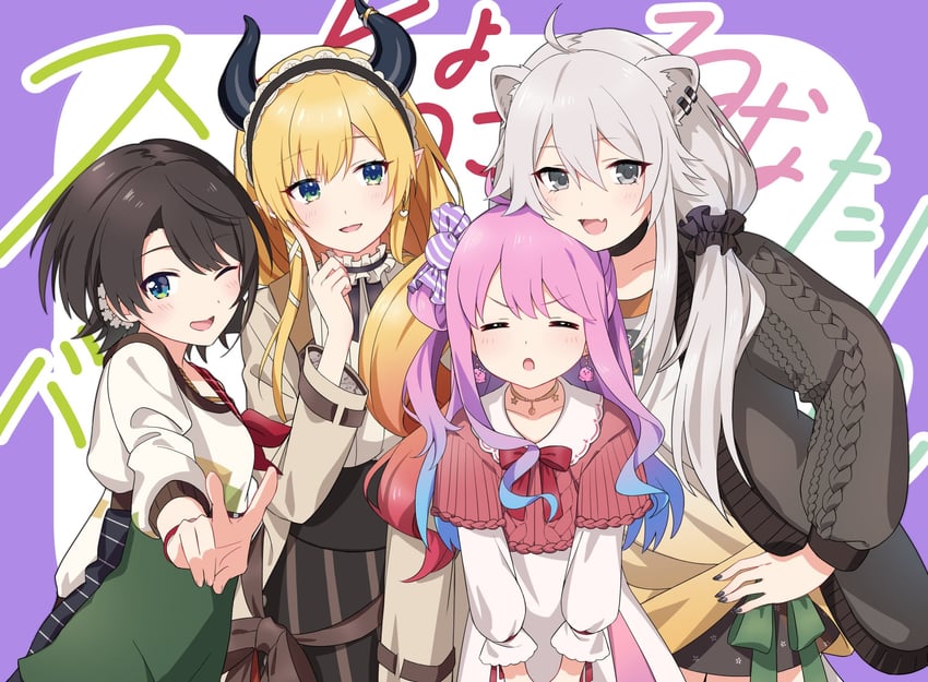oozora subaru, shishiro botan, himemori luna, and yuzuki choco (hololive) drawn by knokzm
