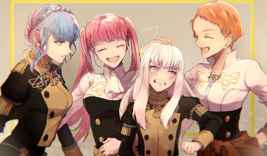 hilda valentine goneril, lysithea von ordelia, marianne von edmund, and leonie pinelli (fire emblem and 1 more) drawn by shinsuke_(moccori)