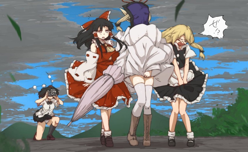 hakurei reimu, kirisame marisa, yakumo yukari, and shameimaru aya (touhou) drawn by terimayo