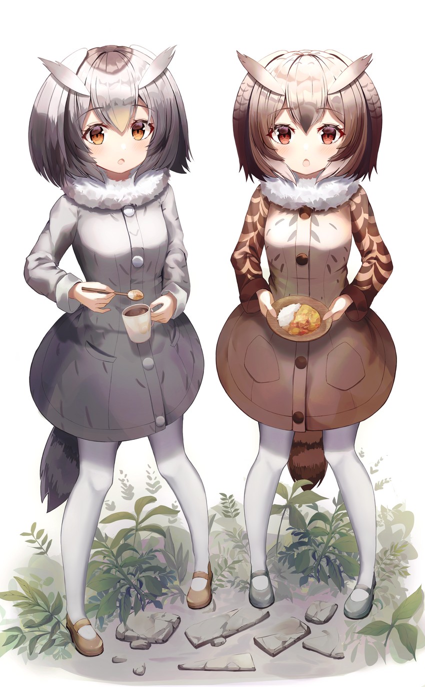 northern white-faced owl and eurasian eagle owl (kemono friends) drawn by bitseon