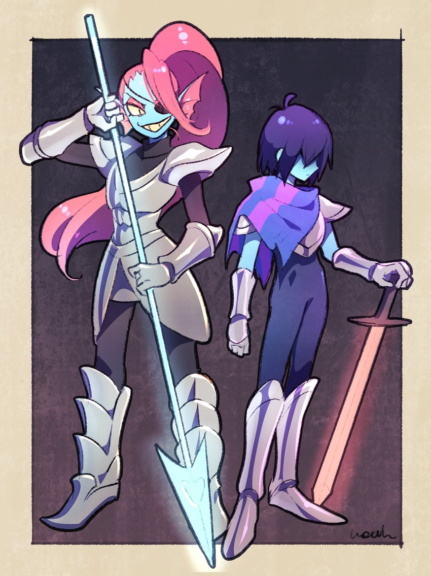 kris and undyne (undertale and 1 more) drawn by noah_(tettsui-sole)