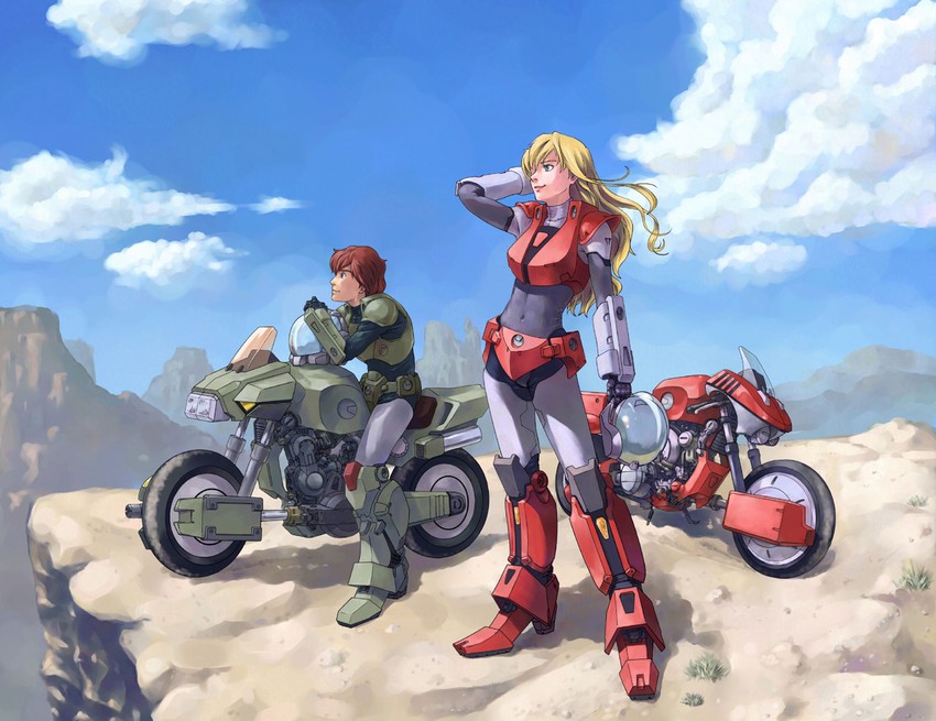 mospeada, ray, and houquet et rose (kikou souseiki mospeada and 1 more) drawn by notsu_(gsxr)