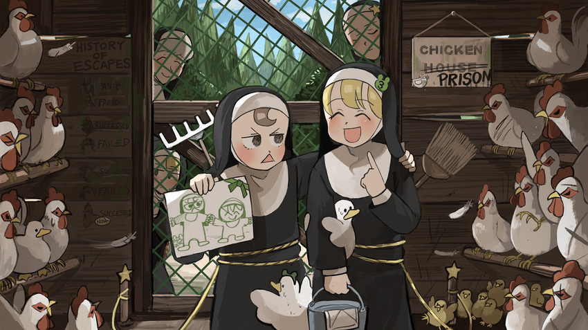 clumsy nun, froggy nun, spicy nun, sheep nun, and star nun (little nuns) drawn by diva_(hyxpk)
