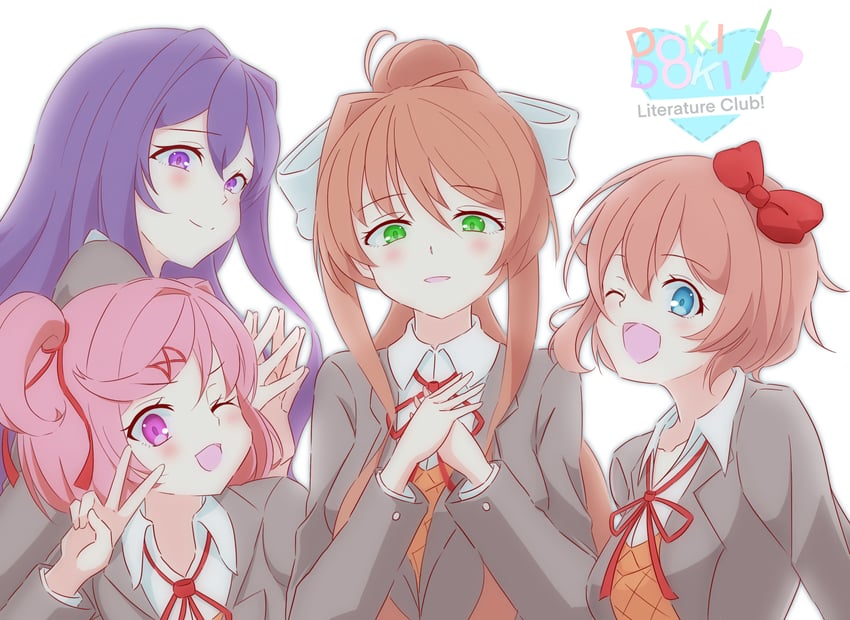monika, natsuki, yuri, and sayori (doki doki literature club) drawn by ayanamirio